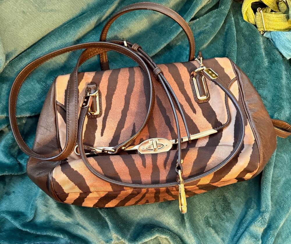 COACH Madison Bag Zebra Animal Print Madeline East West Satchel - Picture 4 of 10